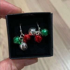 Festive Red, Green, and Silver Jingle Bell Earrings